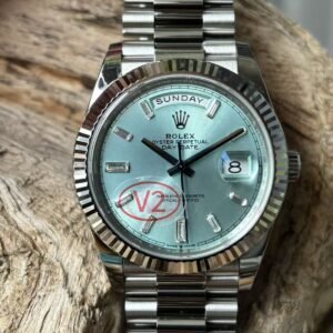 VS Factory Rolex Day-Date 40 Platinum Ice Blue Diamond Dial (228236) 1:1 Super Clone – DD3255 Movement