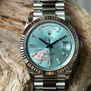 VS Factory Rolex Day-Date 40 Platinum Ice Blue Diamond Dial (228236) 1:1 Super Clone – DD3255 Movement